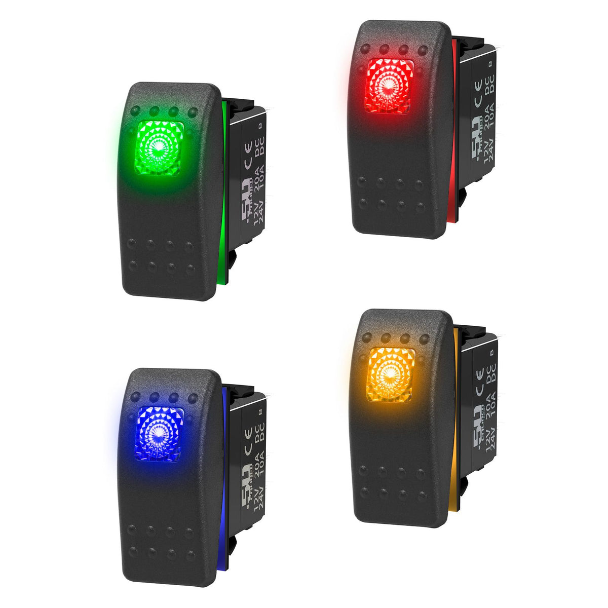 12V Rocker Switch ON/OFF LED Backlit Marine Grade | 50 Caliber Racing ON/OFF Waterproof Rocker Switch IP67 Marine Grade