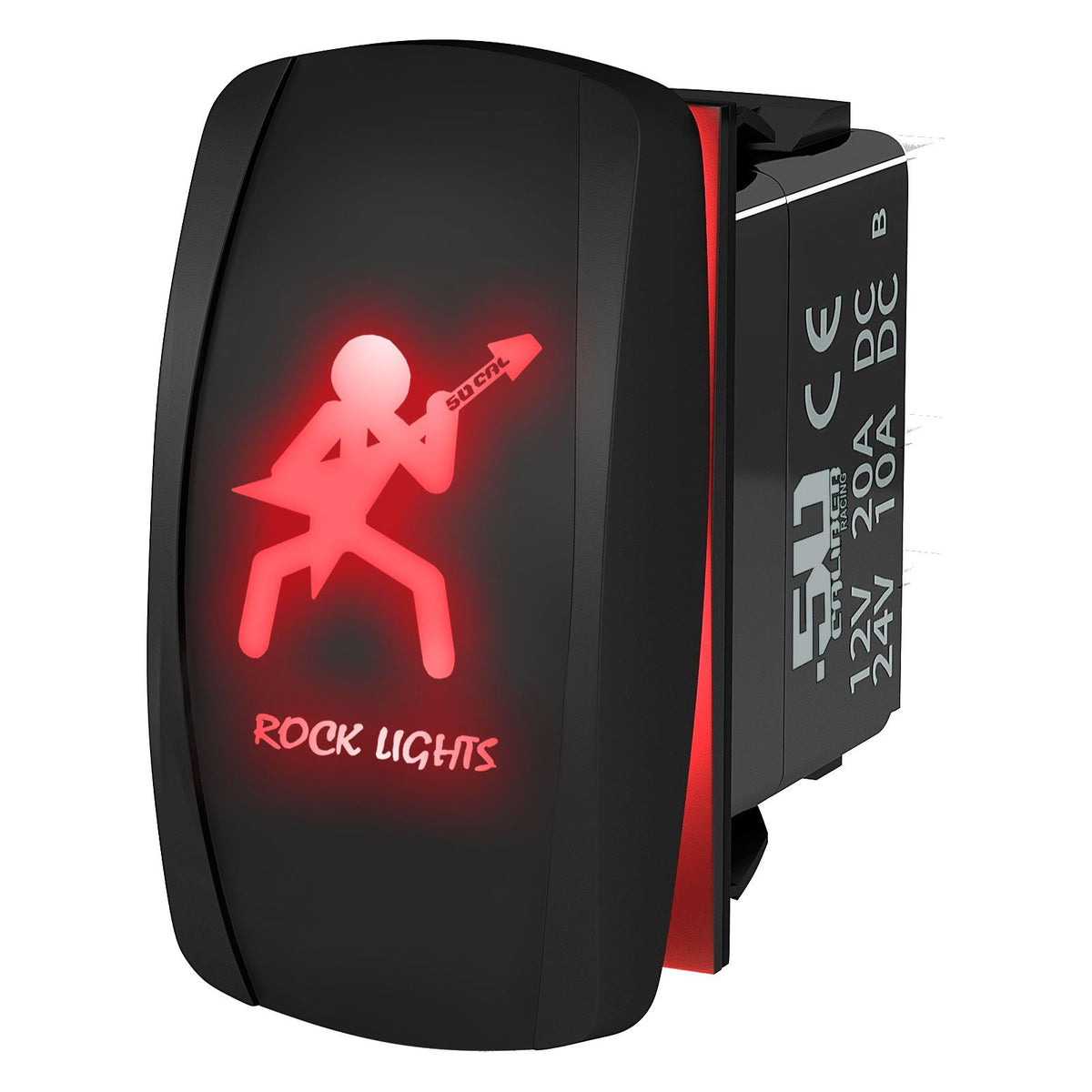 Red | "Rock Lights" with Guitar Dude - On/Off Rocker Switch Laser Etched Waterproof with Red LED Illumination