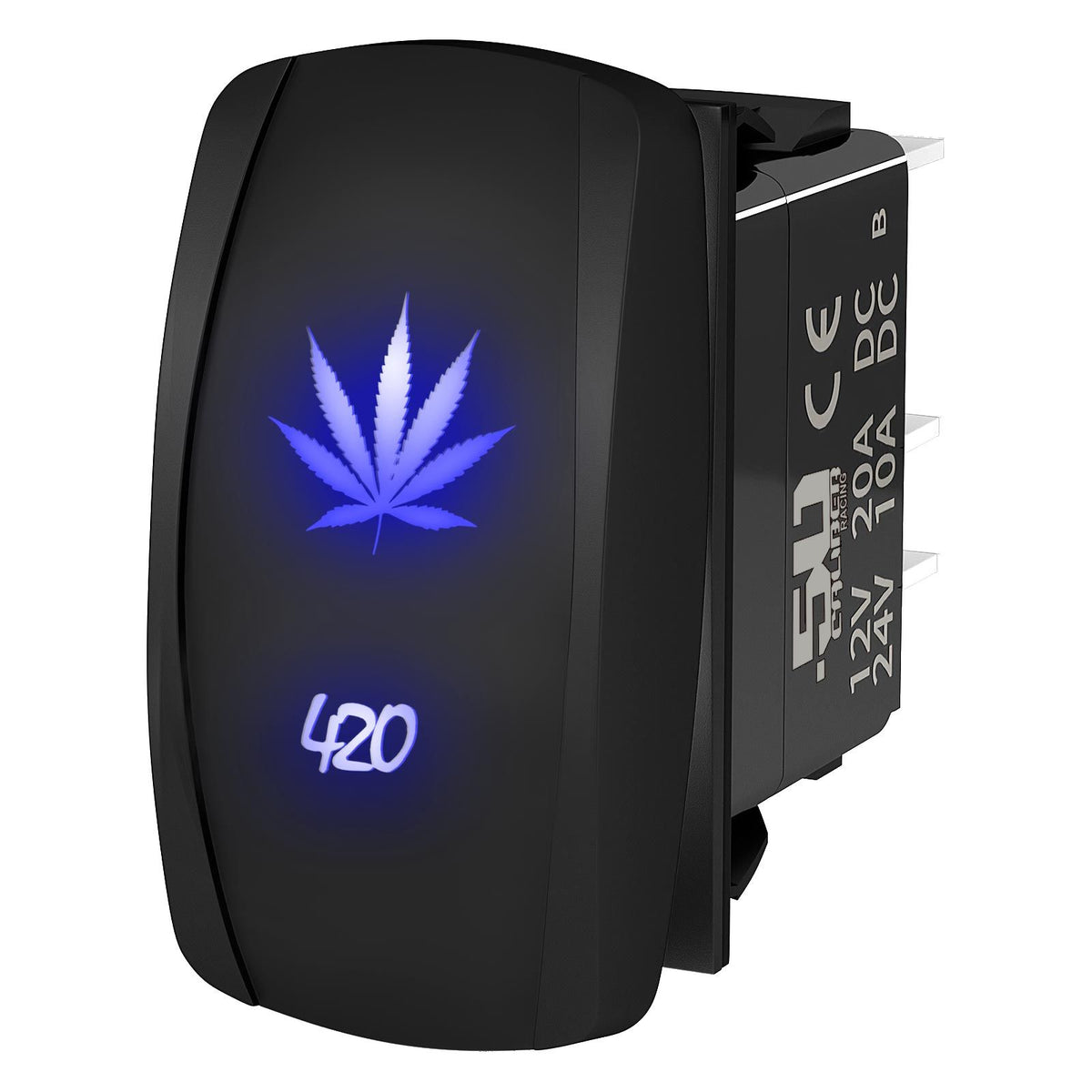Blue | "420 Leaf" On/Off Rocker Switch Laser Etched Design Waterproof with Blue LED Illumination