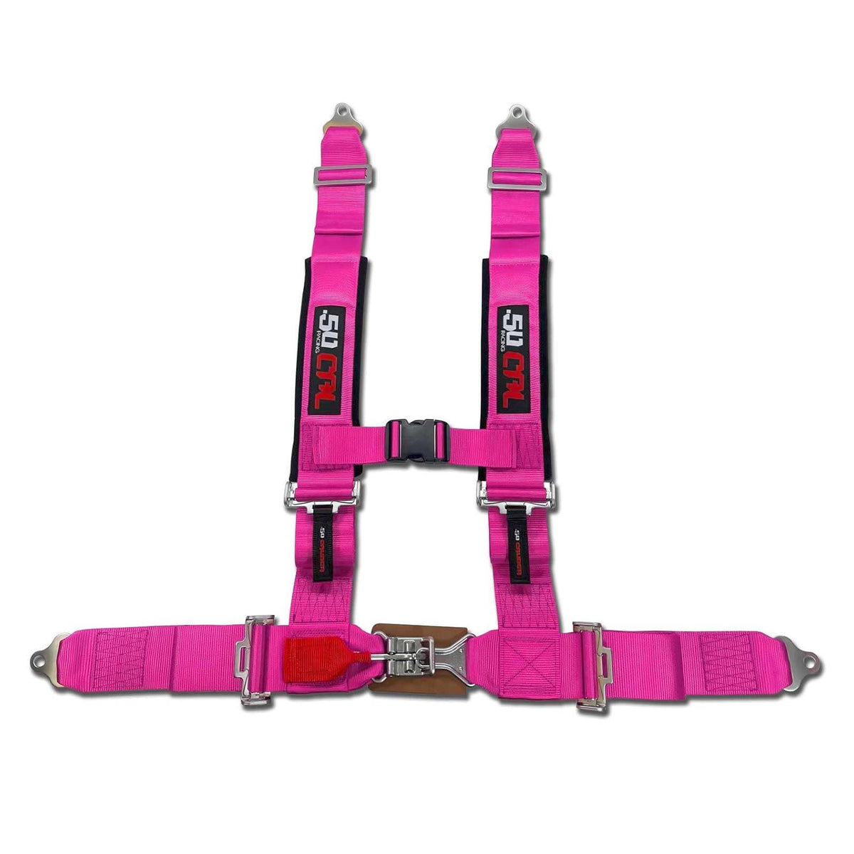 Rogue Pink | 50 Caliber Racing Pink 4-Point UTV Harness – 3" straps with latch-style quick release laid out flat