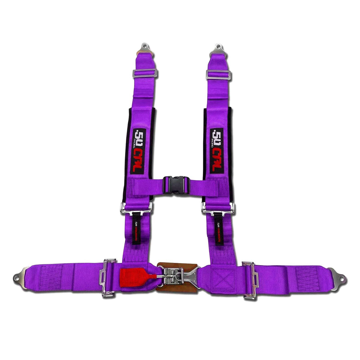 Purple | 50 Caliber Racing Purple 4-Point SxS Harness – 3" straps with latch-style quick release laid out flat