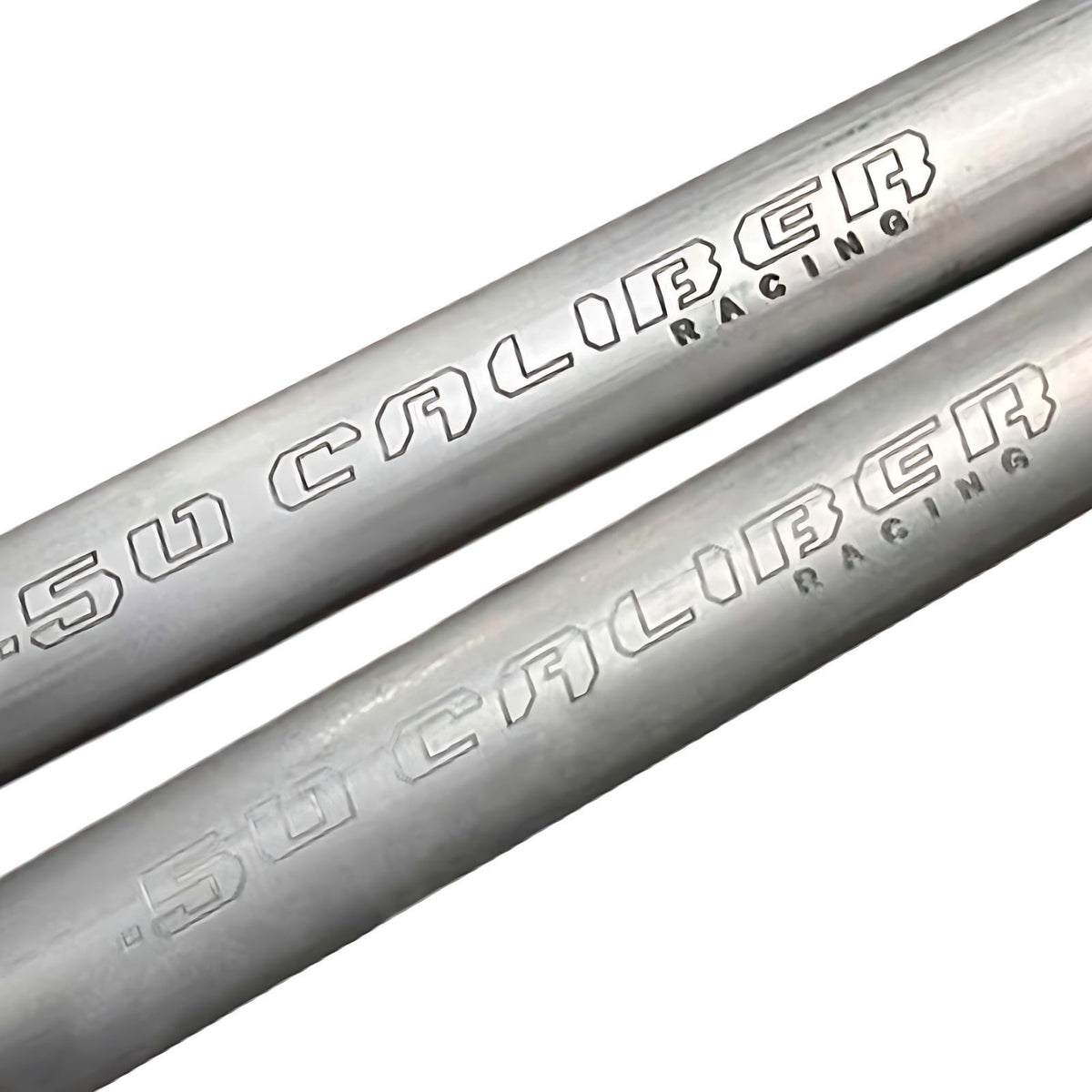 Raw Silver | can-am x3 billet radius rods raw silver (no finish) with cnc-engraved 50 caliber racing logo closeup