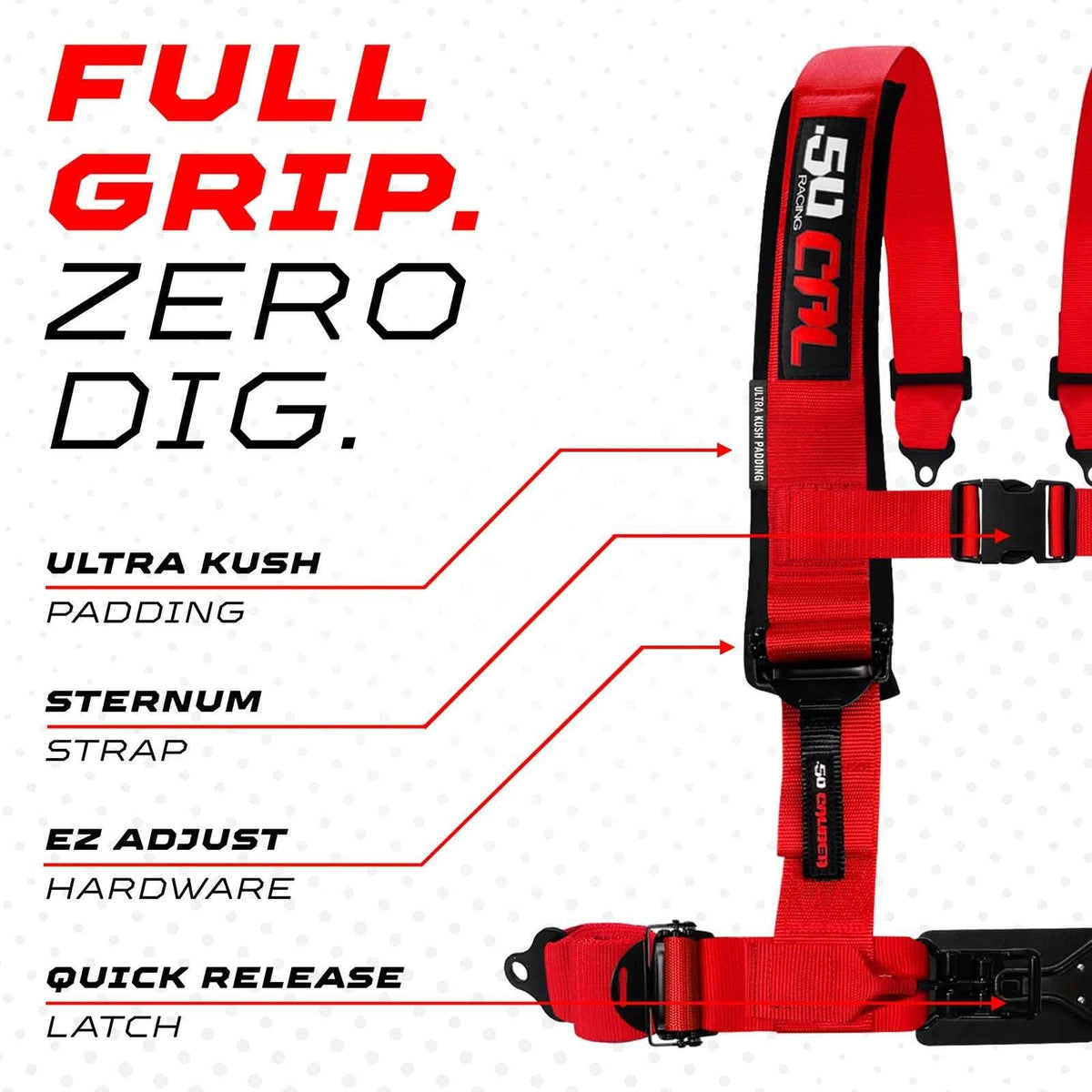 Rage Red | 50 Caliber Racing Elite Series 4-Point UTV Harness Features – Rage Red