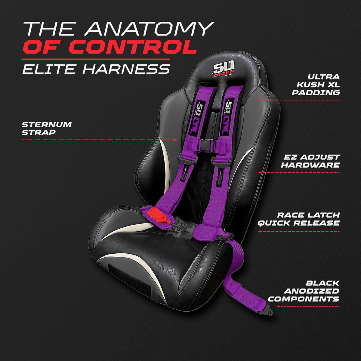 Violent Purple | 50 Caliber Racing Elite Series 4-Point UTV Harness Anatomy – Violent Purple