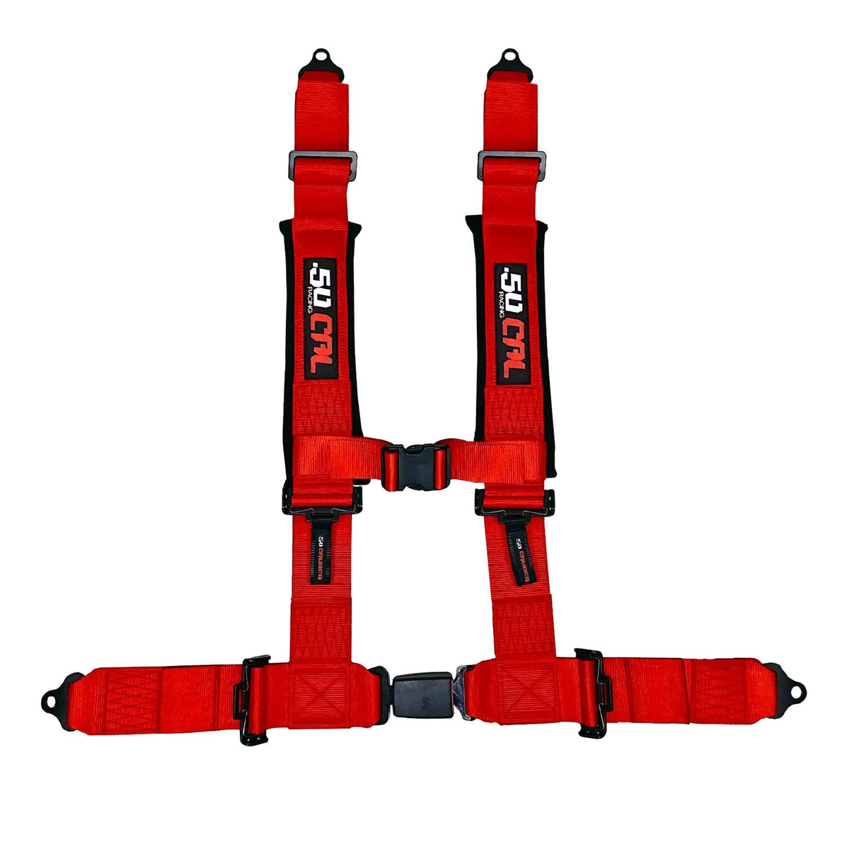 Rage Red | 50 Caliber Racing Red 4-Point Harness – with push-button quick release laid out flat