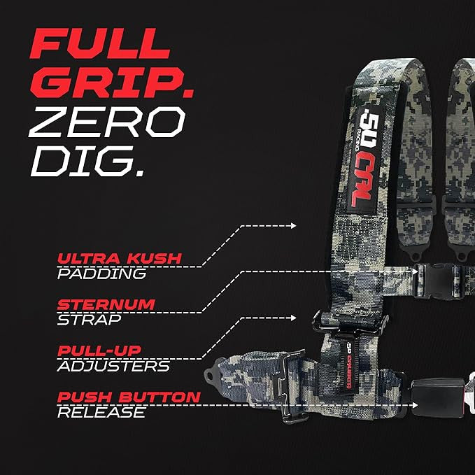 Carbon Camo | Digital Camo | Camo 50 Caliber Racing Pro Series UTV harness. Full Grip Zero Dig.