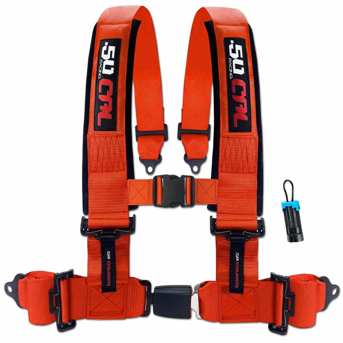 Blaze Orange | Orange | 50 Caliber Racing Pro Series orange 4-point UTV harness with bypass for Polaris RZR and Can-Am Maverick X3