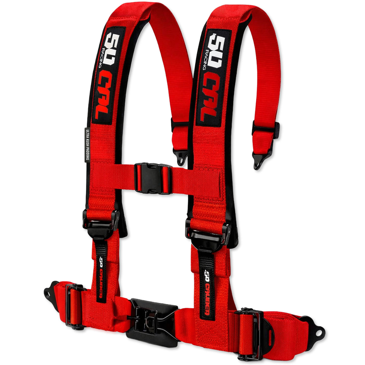Rage Red | 50 Caliber Racing Elite Series Race Latch 4-point UTV harness Rage Red angled view