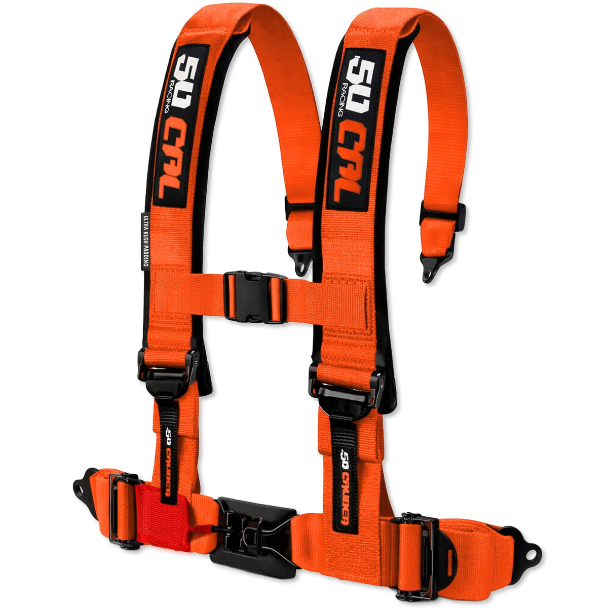 Fury Orange | 50 Caliber Racing Elite Series Race Latch 4-point UTV harness Fury Orange angled view