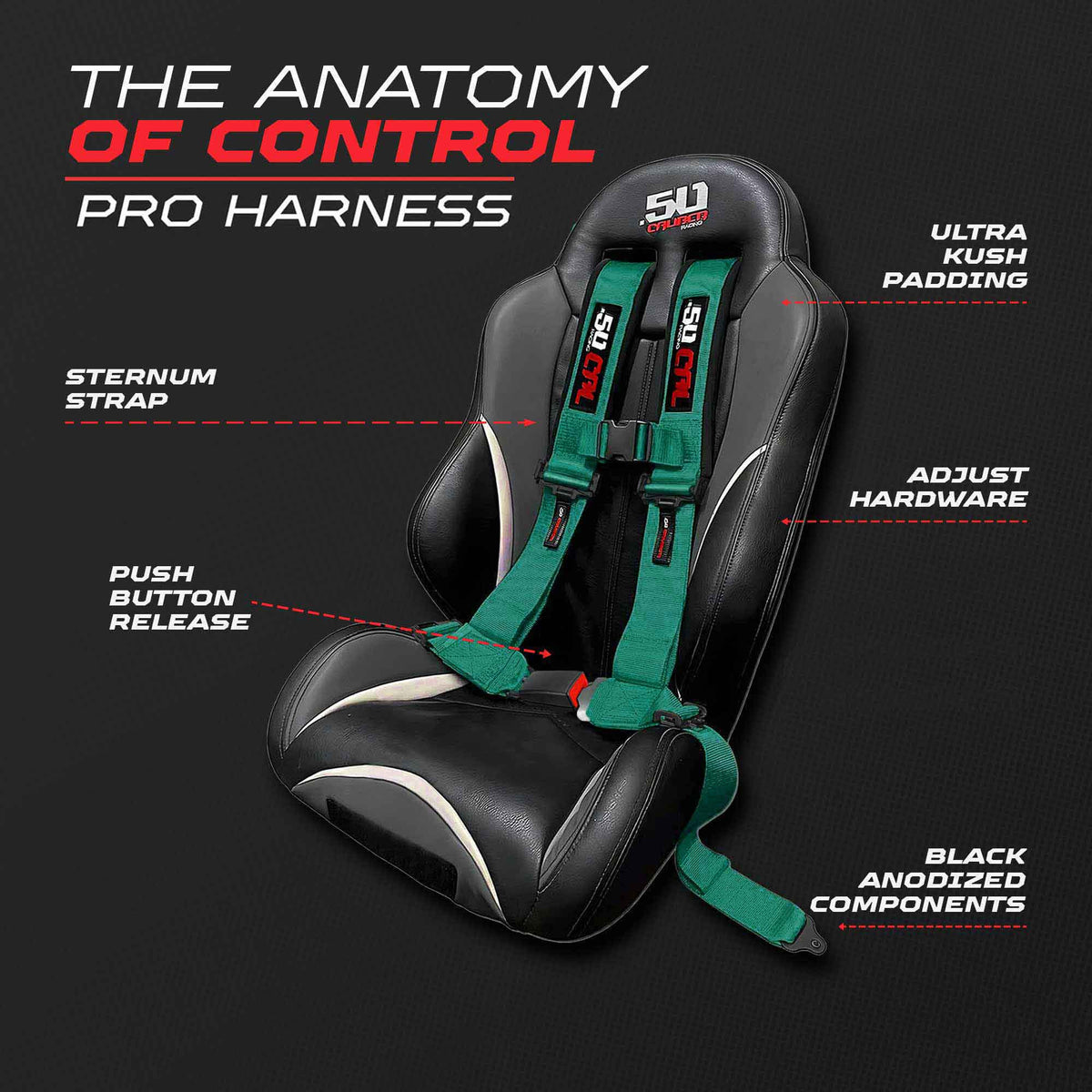 Tidal Teal | Teal | Teal 50 Caliber Racing Pro Series UTV harness. Anatomy of Control graphic