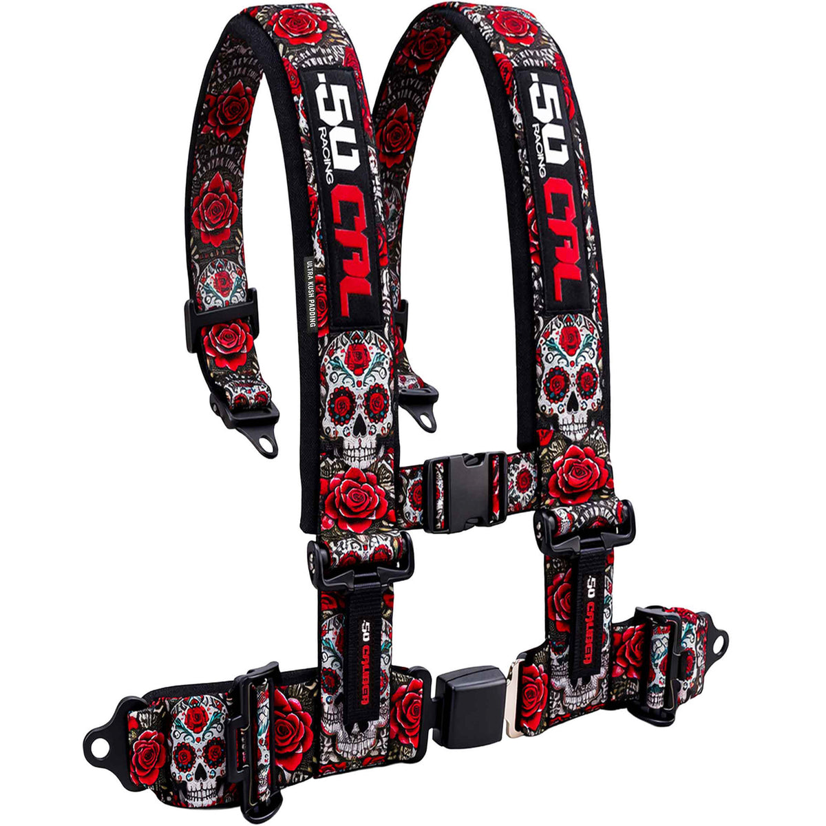 Red Sugar Skull | 50 caliber racing elite series red sugar skull 4 point utv harness premium off road safety