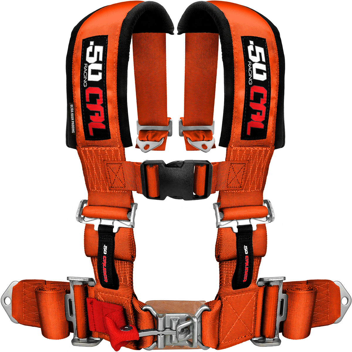 Blaze Orange | 50 Caliber Racing Orange 4-Point UTV Harness – 3" straps, latch-style quick release, thick shoulder padding for all-day comfort