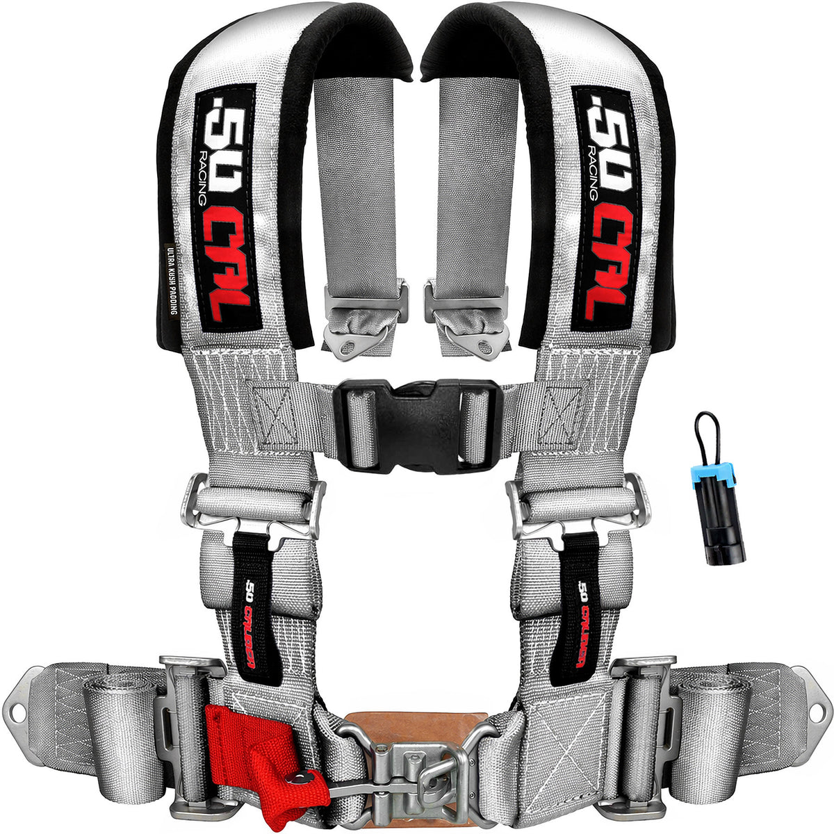 Ghost Gray | 50 Caliber Racing Silver 2" & 3" 4-Point UTV Harness for Polaris RZR / Can-am Maverick X3 w/ Bypass Plug