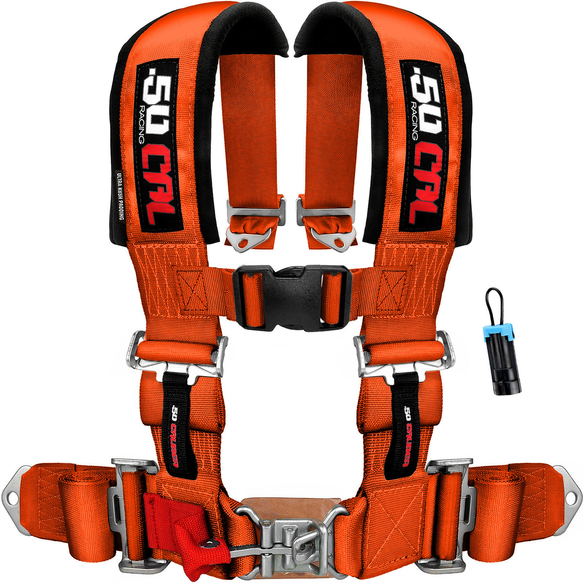 Blaze Orange | 50 Caliber Racing Orange 2" & 3" 4-Point UTV Harness for Polaris RZR / Can-am Maverick X3 w/ Bypass Plug