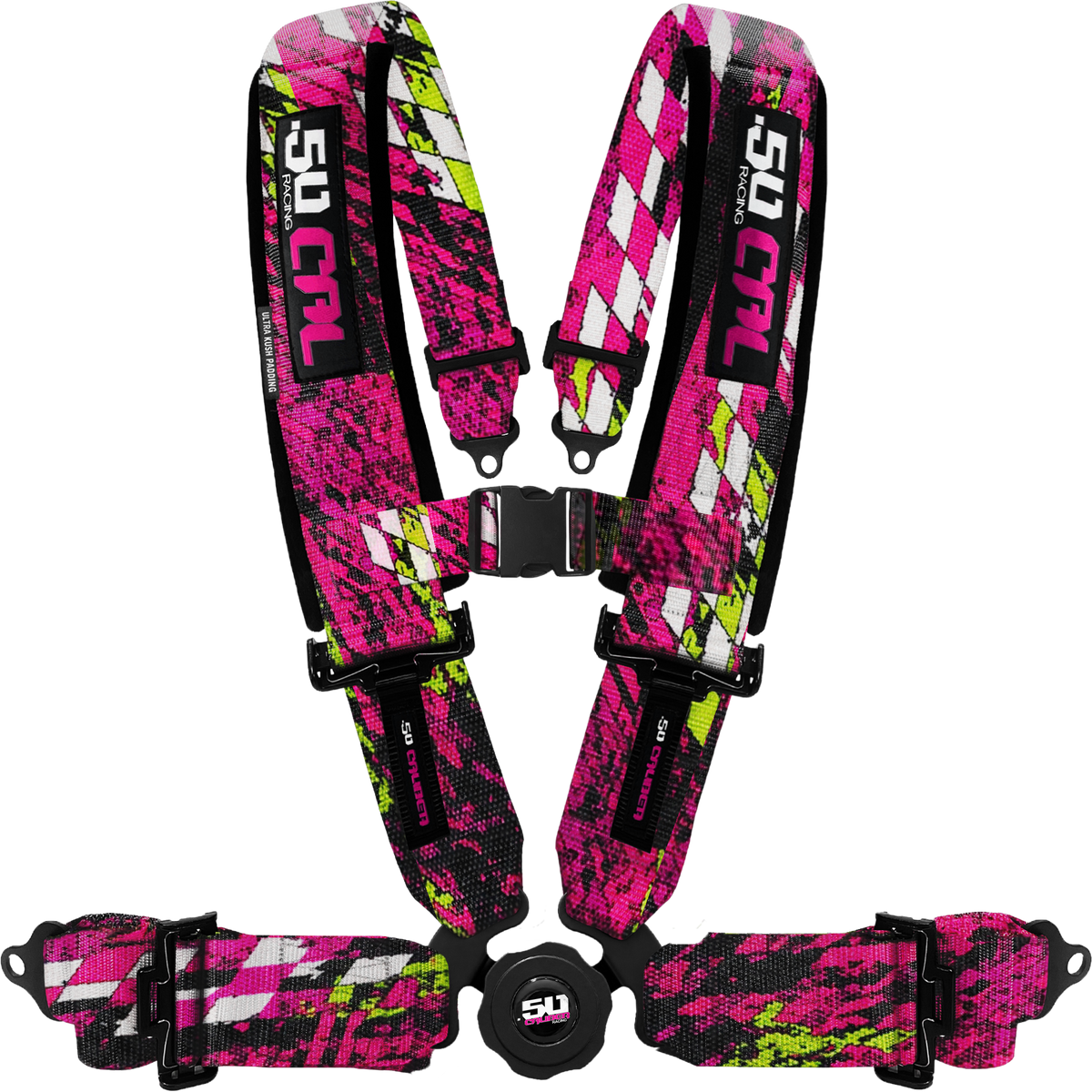 Checkered Chaos Pink | 50 Cal 4-Point UTV Harness Elite Camlock