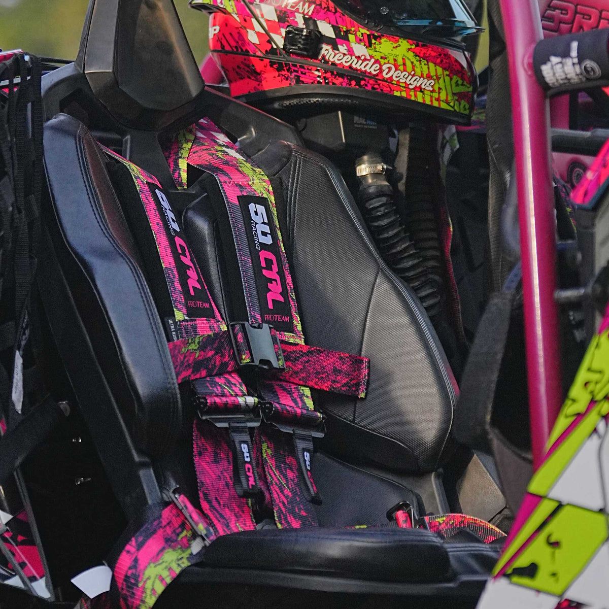 Checkered Chaos Pink | 50 Cal 4-Point UTV Harness Elite Camlock