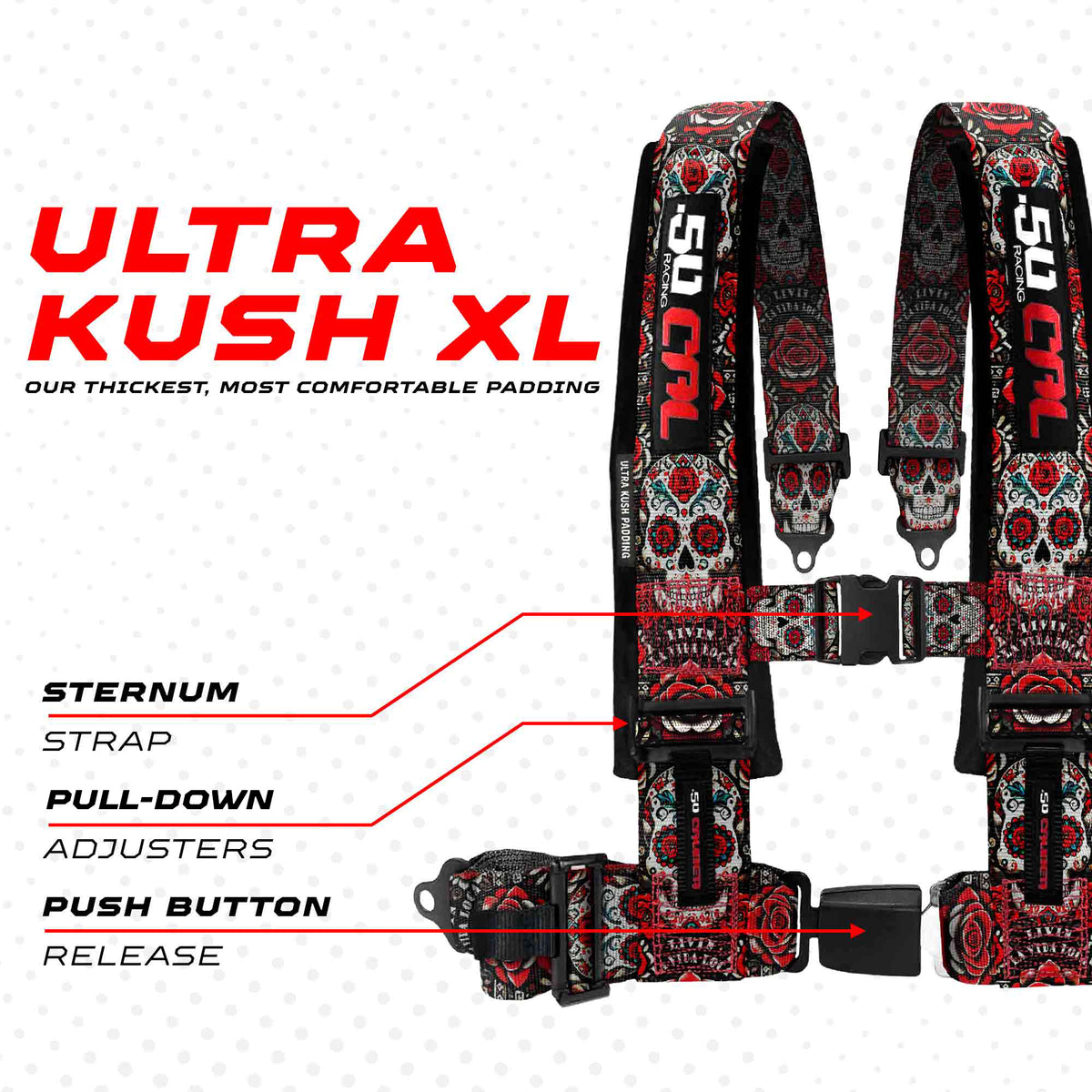 Red Sugar Skull | 4 Point UTV Harness Elite Series Quick Lock