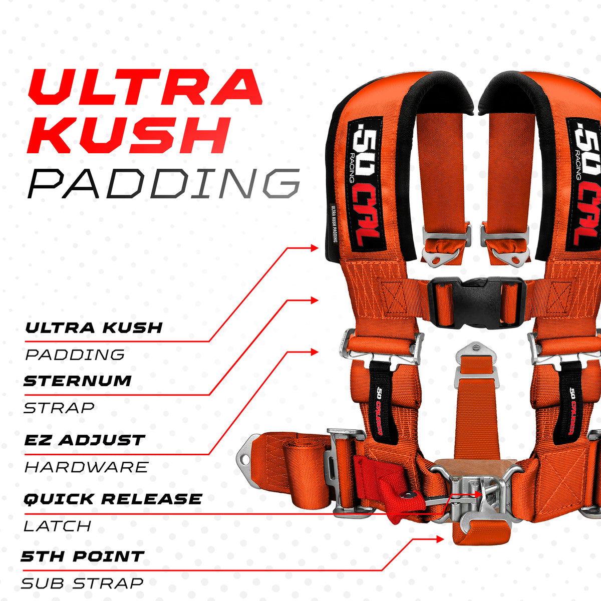 Blaze Orange | Orange | 5 Point UTV Harness Pro Series Race Latch