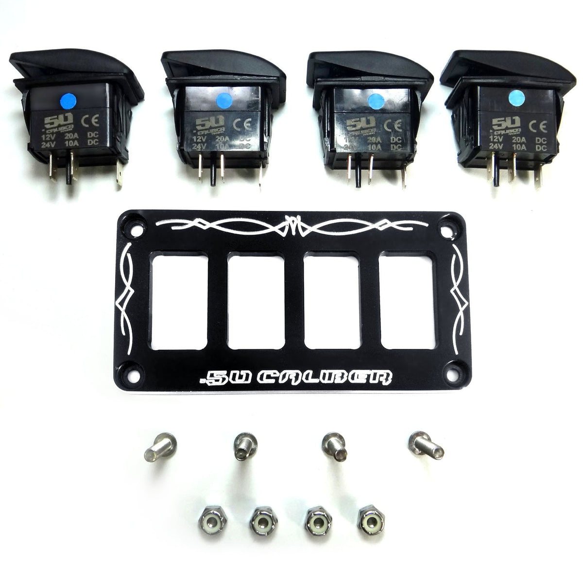 Universal 4 Hole Billet Dash Switch Panel Kit | Universal 4 Hole Dash Panel Combo including 4 Rocker Switches