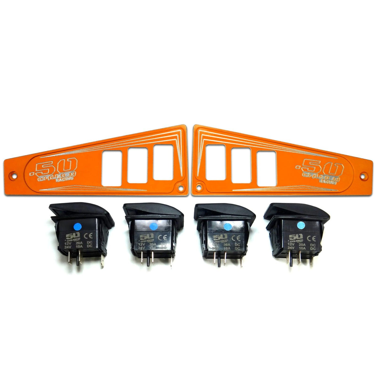 Orange | Polaris Ride Command 6 Switch Dash Panel Orange Madness 2 Piece Combo with 4 Free Waterproof Carling Illuminated 12V Switches