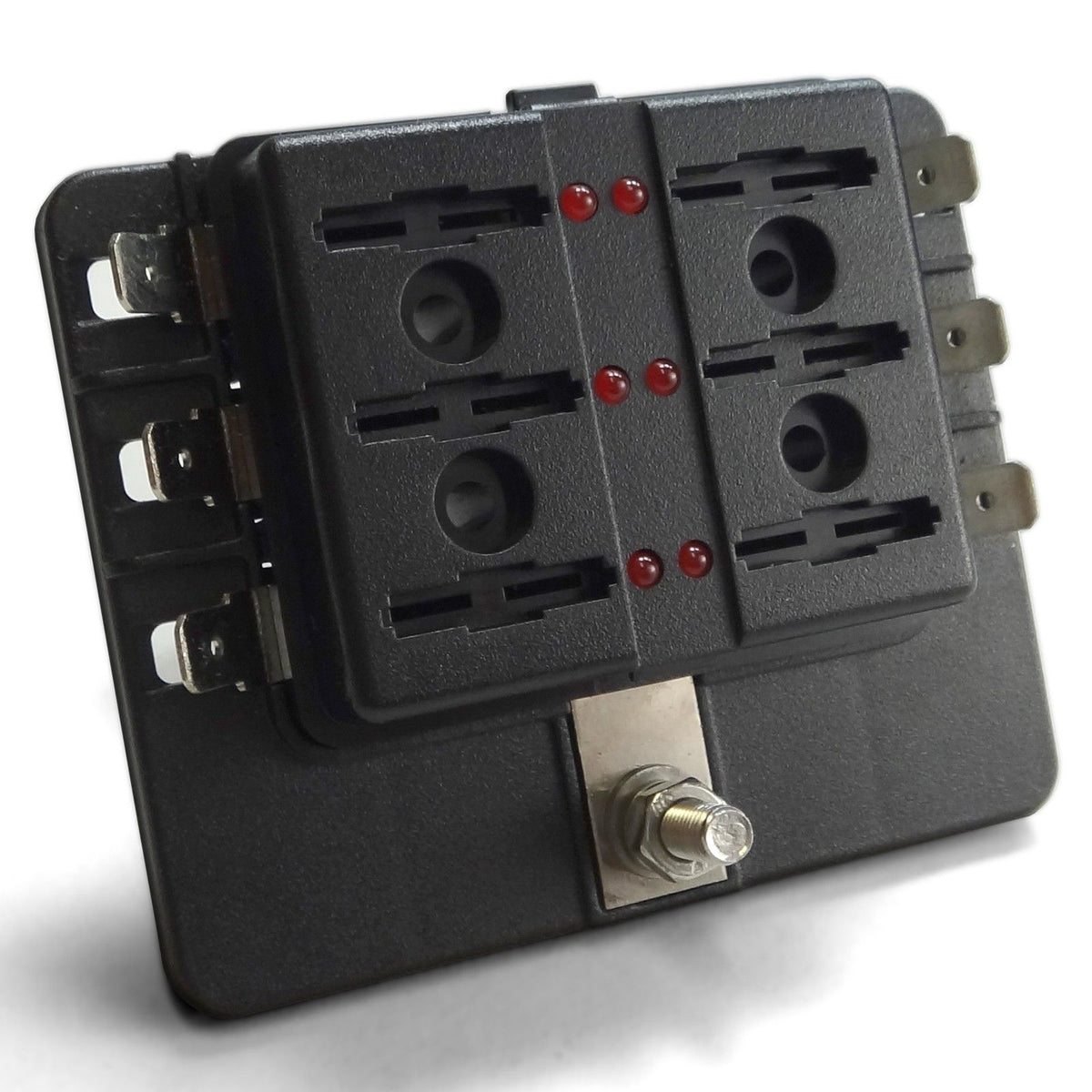 6 Way 12V Fuse Block - LED Indicators - Blade Terminals | Universal 6 Way Covered 12V Circuit Blade Fuse Box with LED Indicators and Accessories