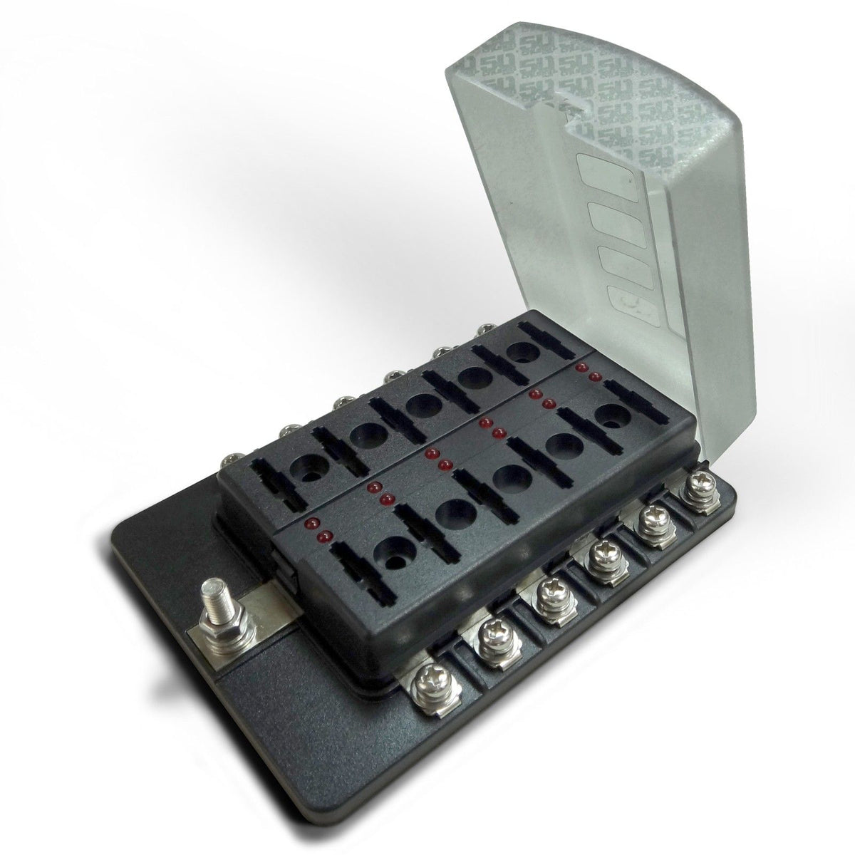 12 Way 12V Fuse Block - LED Indicators - Ring Terminals | Universal 12 Way Covered 12V Circuit Blade Fuse Box with LED Indicators and Accessories