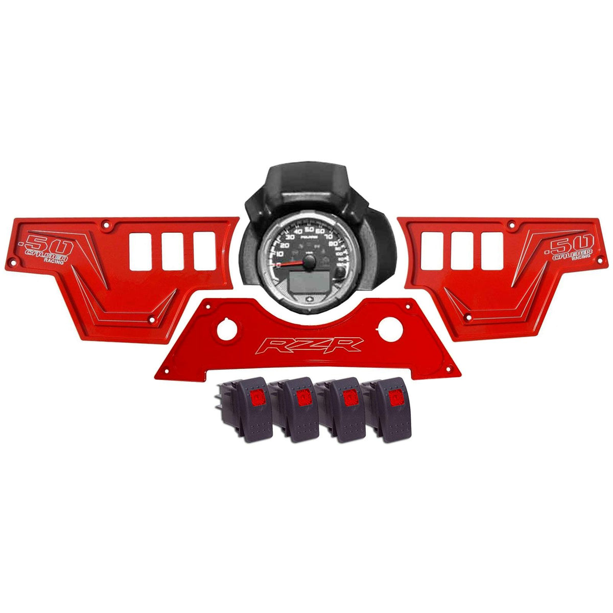 Red | Havasu Red 6061 CNC Billet 6 Switch Dash Panel for RZR XP1000 - 3 Piece with 4 Additional Rocker Switches Included