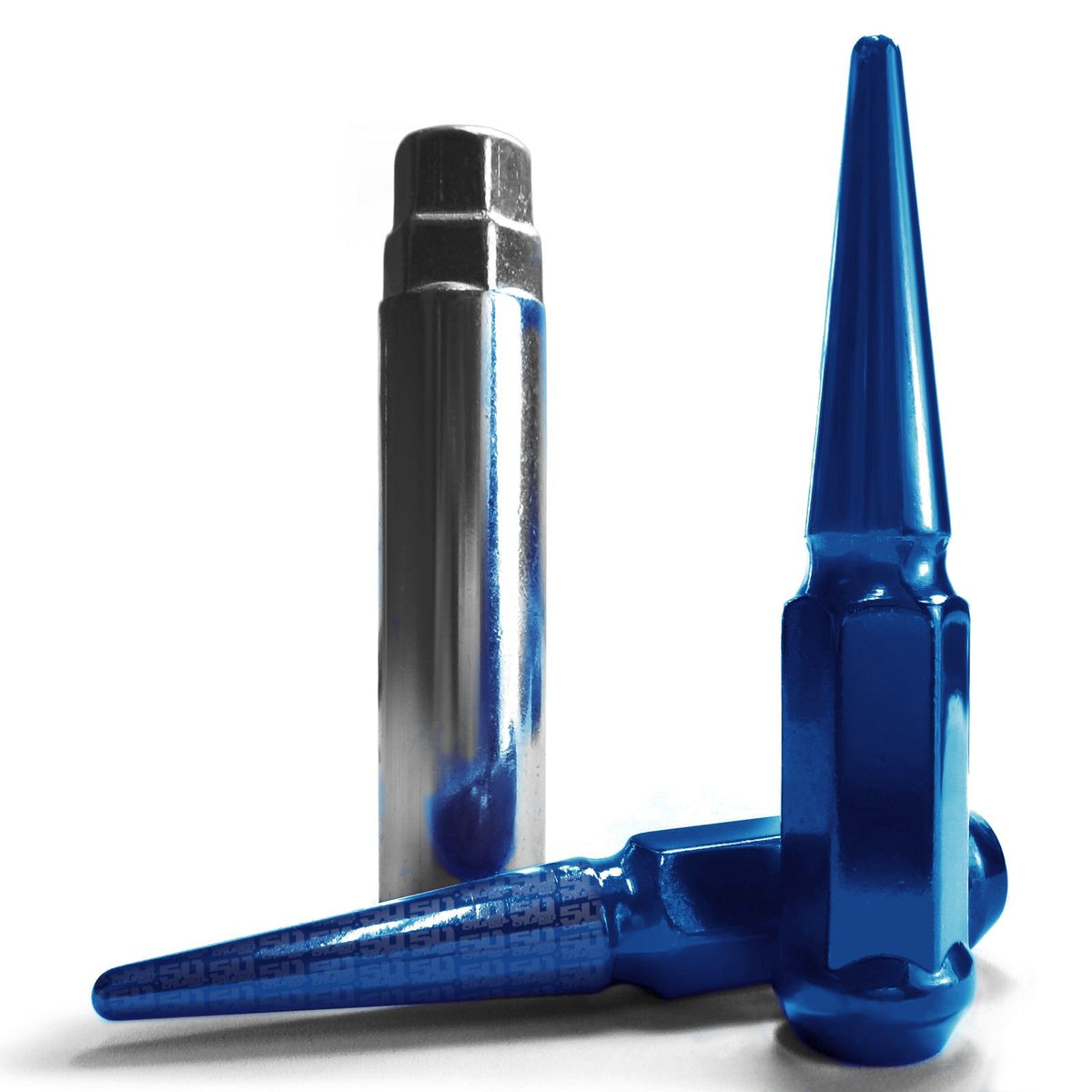 Blue | 14x2.0 Extended Spike Lug Nuts - Acorn Taper - 50 Caliber Racing - Blue