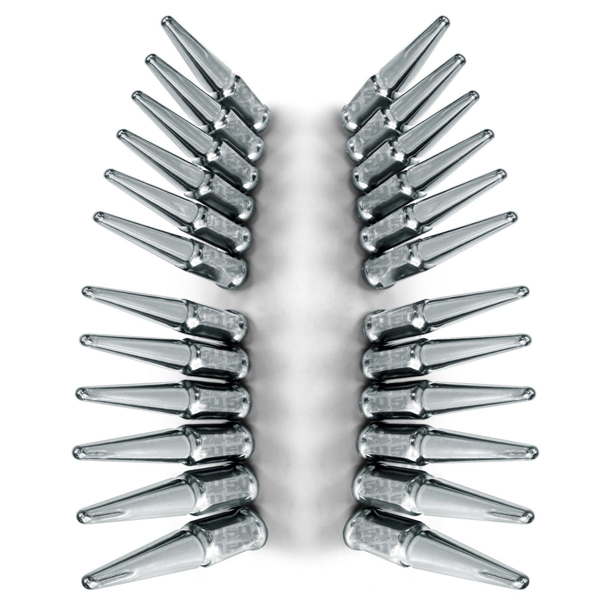 Chrome | 9/16 Inch Extended Spike Lug Nuts - Acorn Taper - 50 Caliber Racing - 24 Pack for 6 Lug Vehicles - Chrome