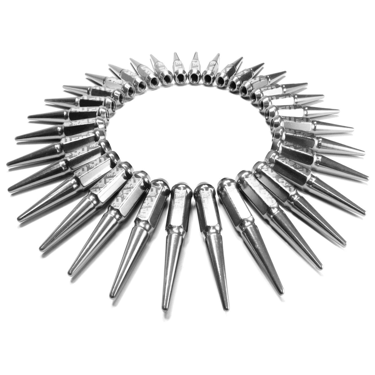Chrome | 9/16 Inch Extended Spike Lug Nuts - Acorn Taper - 50 Caliber Racing - 32 Pack for 8 Lug Vehicles - Chrome