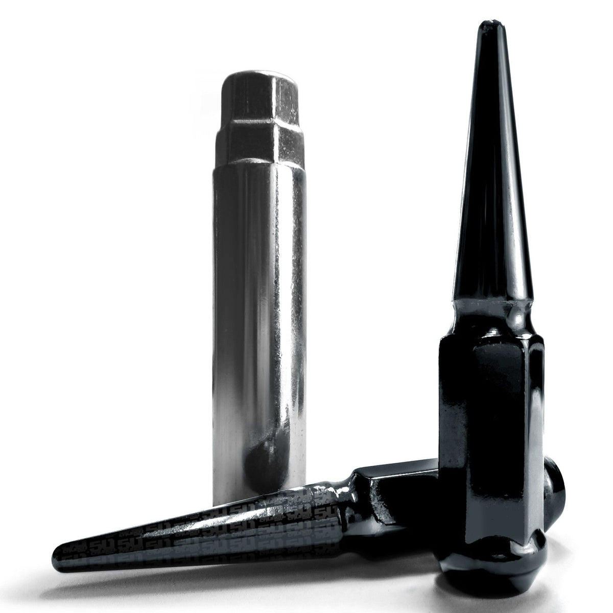 Black | 1/2 Inch Extended Spike Lug Nuts - Acorn Taper - 50 Caliber Racing - Black
