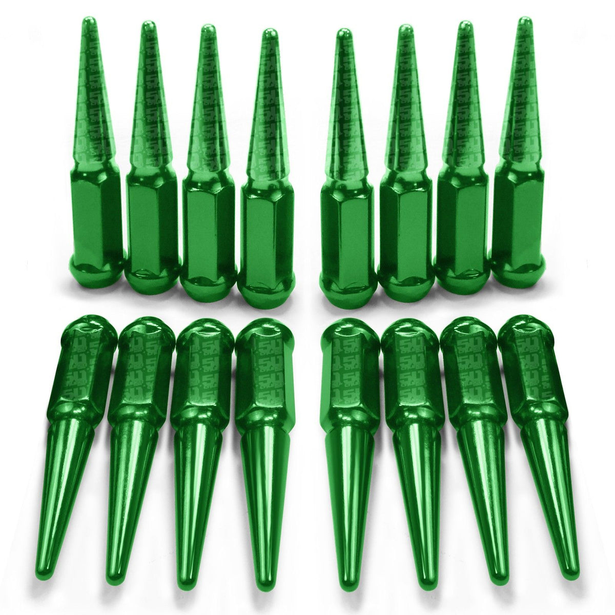 Green | XP1000 Spike Lug Nuts - 50 Caliber Racing - Pack of 16 with Extended Socket Key - Green