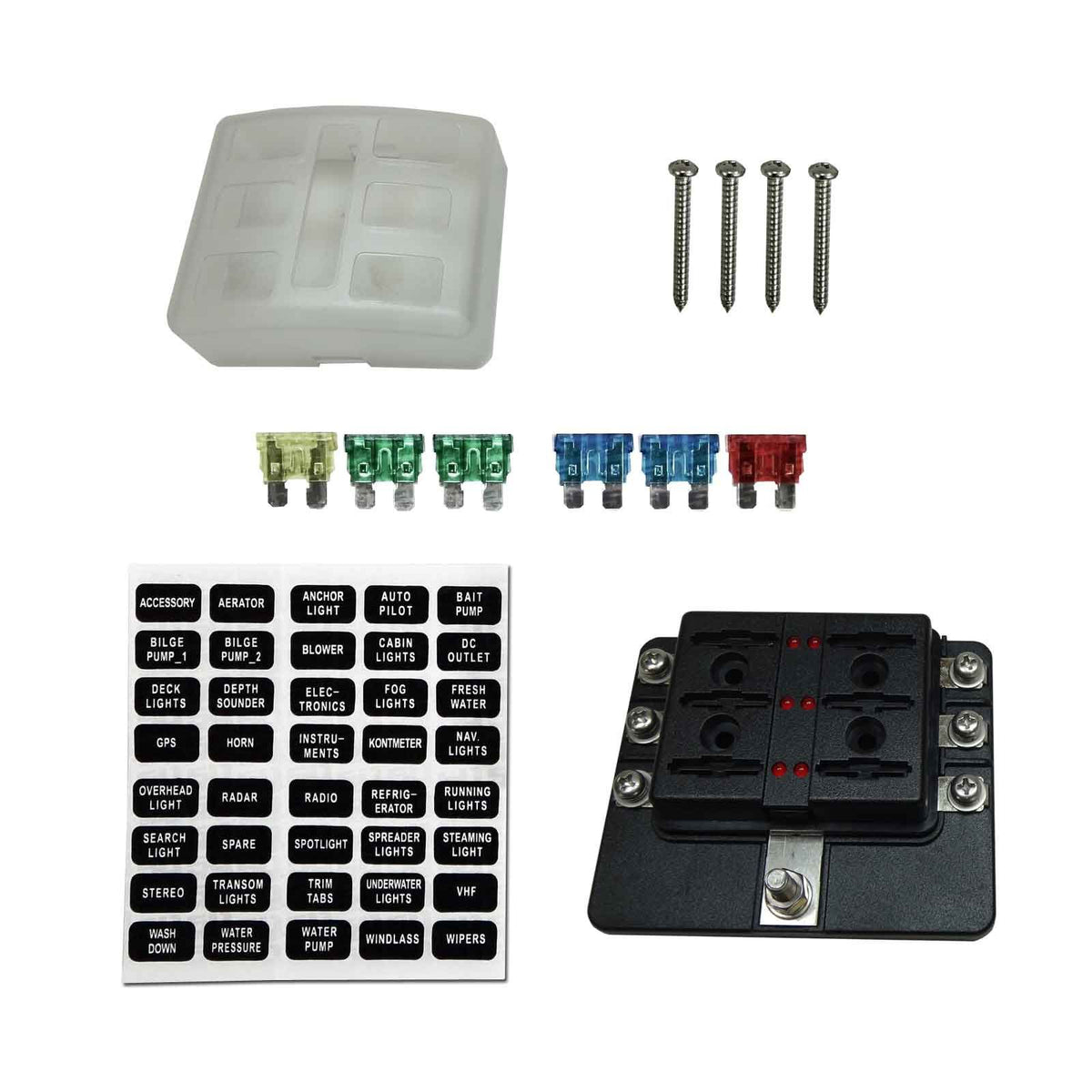 6 Way 12V Circuit Fuse Block - LED Indicators - Ring Terminals | 6 Way 12V Circuit Fuse Block - LED Indicators - Ring Terminals