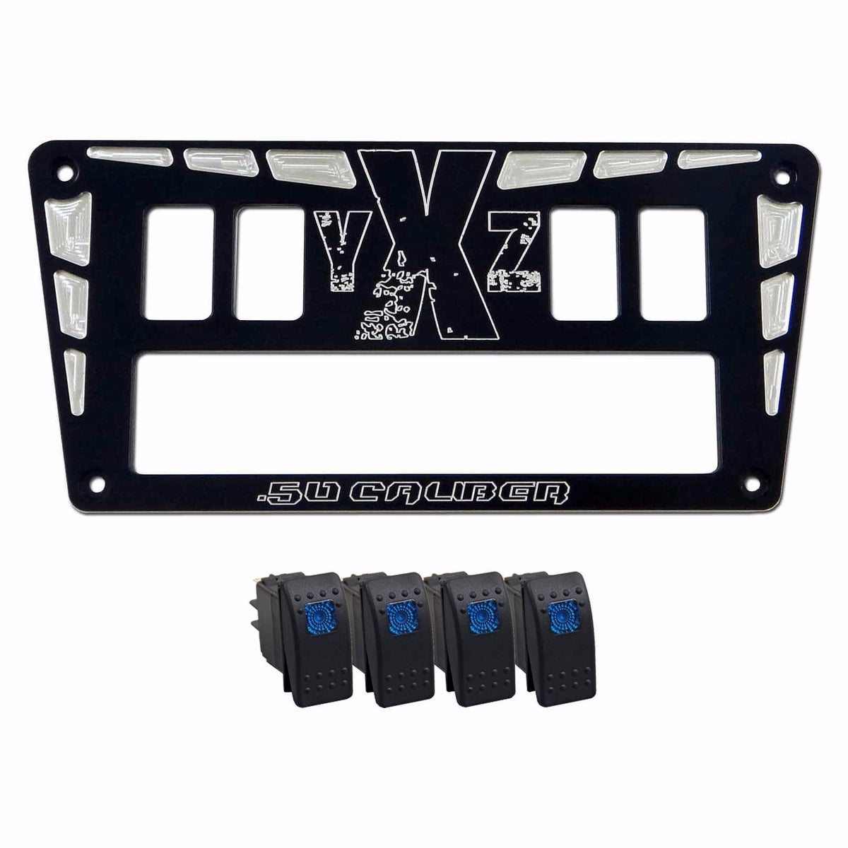 Black | 50 Caliber Racing Custom Billet 4 Switch Dash Panel for Yamaha YXZ1000R Black Dash Panel with 4 Rocker Switches