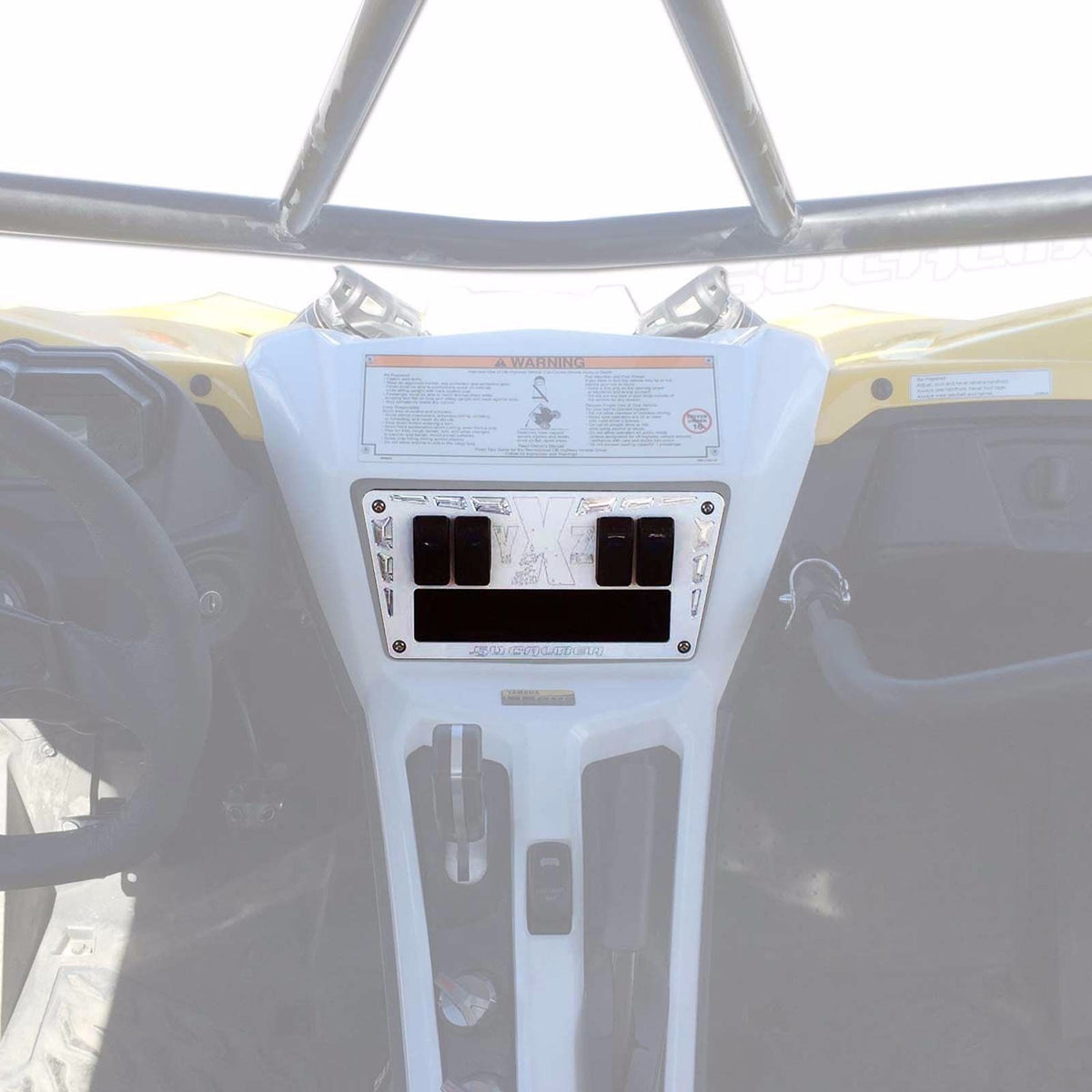 White | 50 Caliber Racing Custom Billet 4 Switch Dash Panel for Yamaha YXZ1000R White Dash Panel Installed
