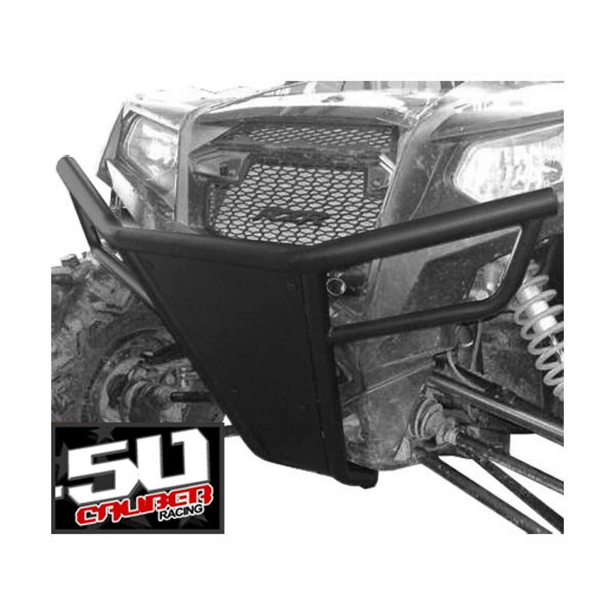 Polaris RZR 570 800 XP 900 Tubular Front Bumper with Skidplate | 50 Caliber Racing RZR Front Bumper - Black Powdercoat frame with Black Aluminum Skidplate and Light Bar Tabs