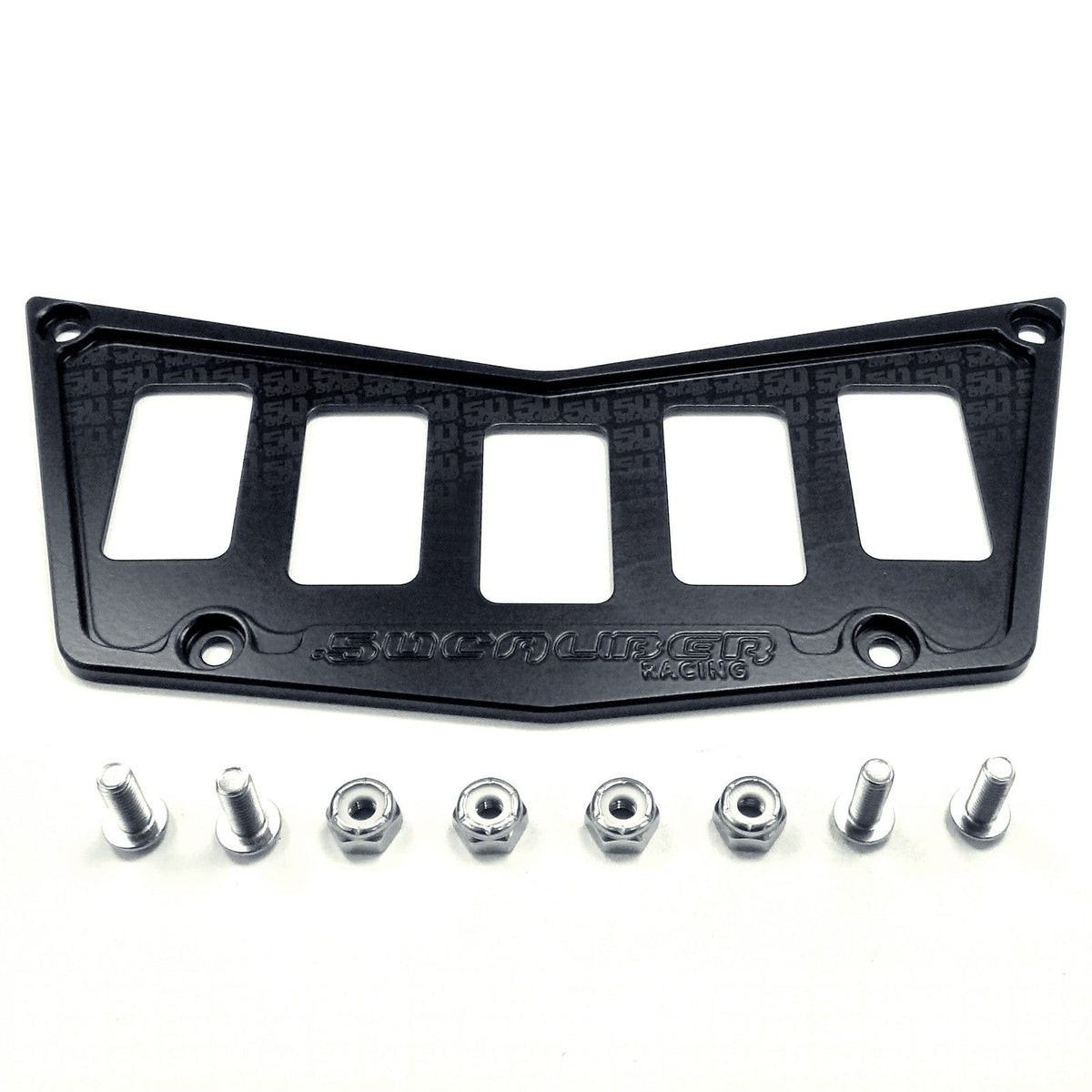 Black | 50 Caliber Racing Billet Aluminum 5 Switch Hole Dash Panel - Adds 3 Rocker Switch Mounting Locations - Black Powdercoat