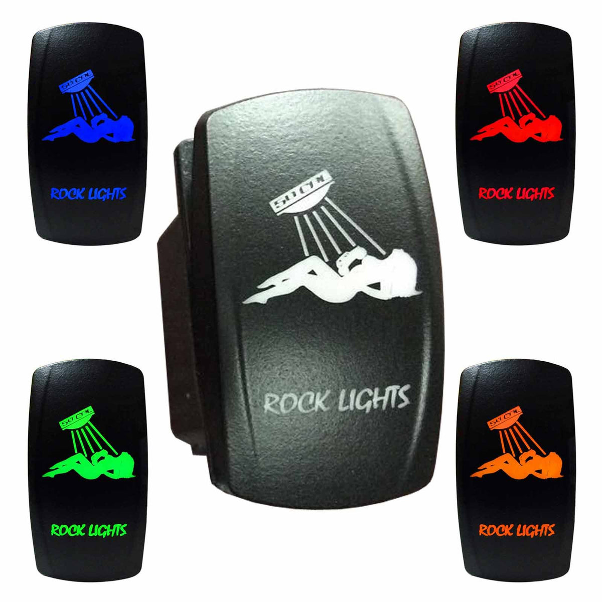 Rock Lights Girl - 12V On/Off Rocker Switch Marine Grade | "Rock Lights" - Sexy Girl On/Off Rocker Switch Laser Etched Design Waterproof with LED Illumination
