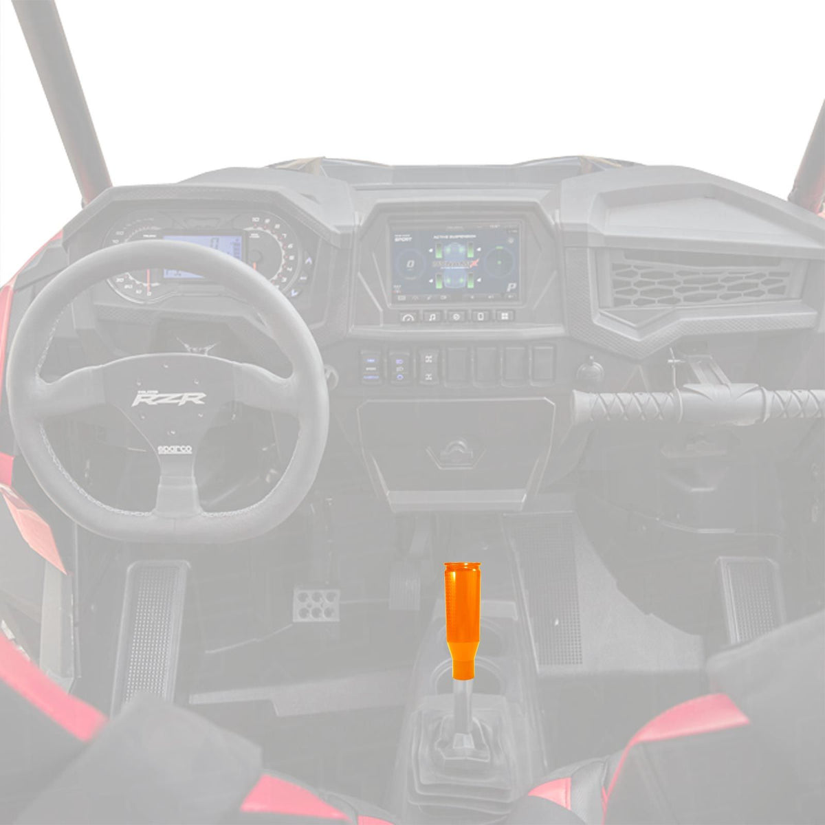 Orange | 50 Caliber Racing Solid Billet Aluminum Shifter Knob with Bullet Design for Polaris RZR Raw, Black, Red, Orange, Blue, Lime and
