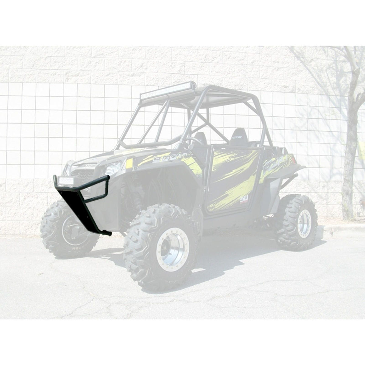 Black | 50 Caliber Racing RZR Front Bumper - Black Powdercoat frame with White Aluminum Skidplate and Light Bar Tabs