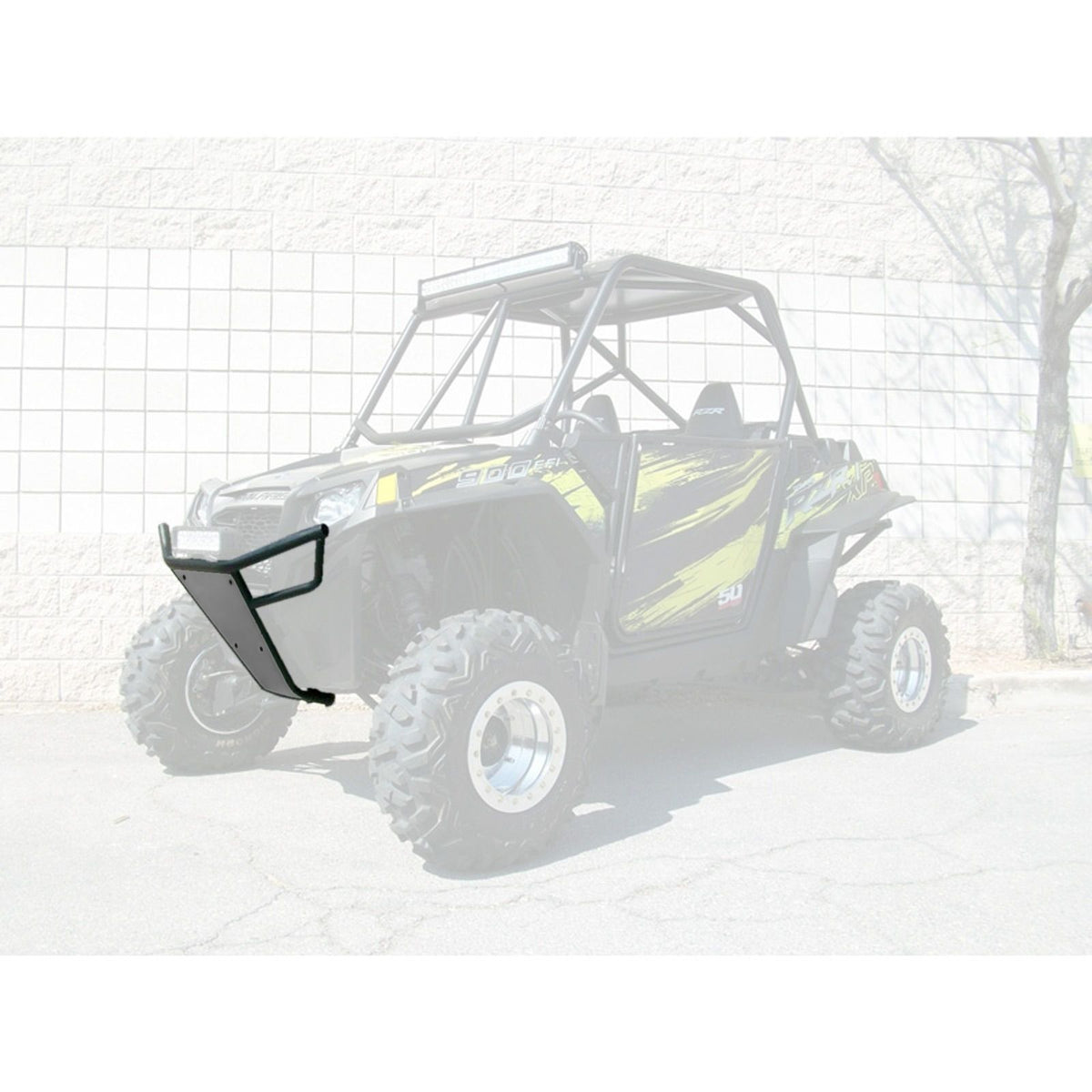 Silver | 50 Caliber Racing RZR Front Bumper - Black Powdercoat frame with White Aluminum Skidplate and Light Bar Tabs