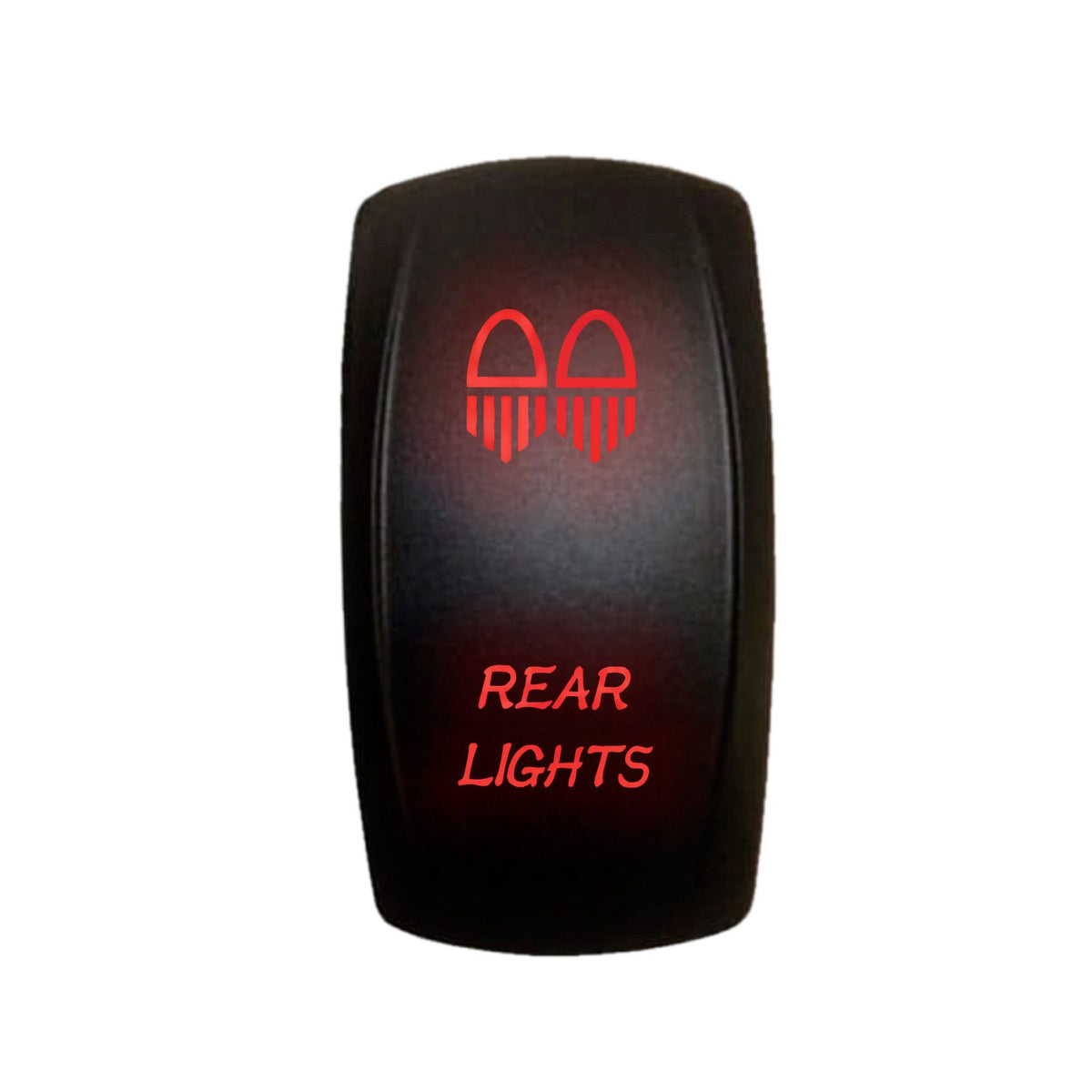 Red | Illuminated 50 Caliber Racing On/Off Rocker Switch with laser etched design - "Dual Rear Lights"