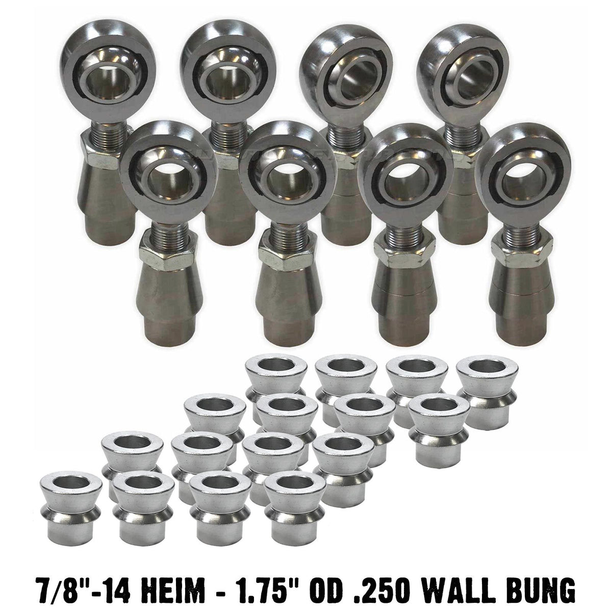| 4 Link Rod End Kit - 7/8" Chromoly Heim - 1.75" OD .250 Wall Bung - WITH Spacers