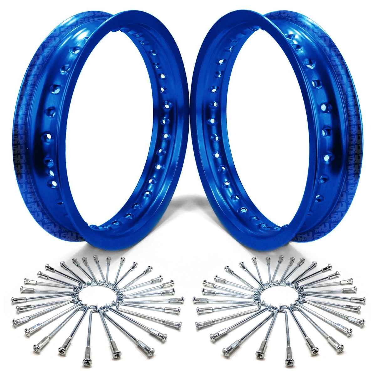 Blue | Set of 2 Pit Bike Rims 10 Inch 28 Hole with Spokes - Blue Anodized