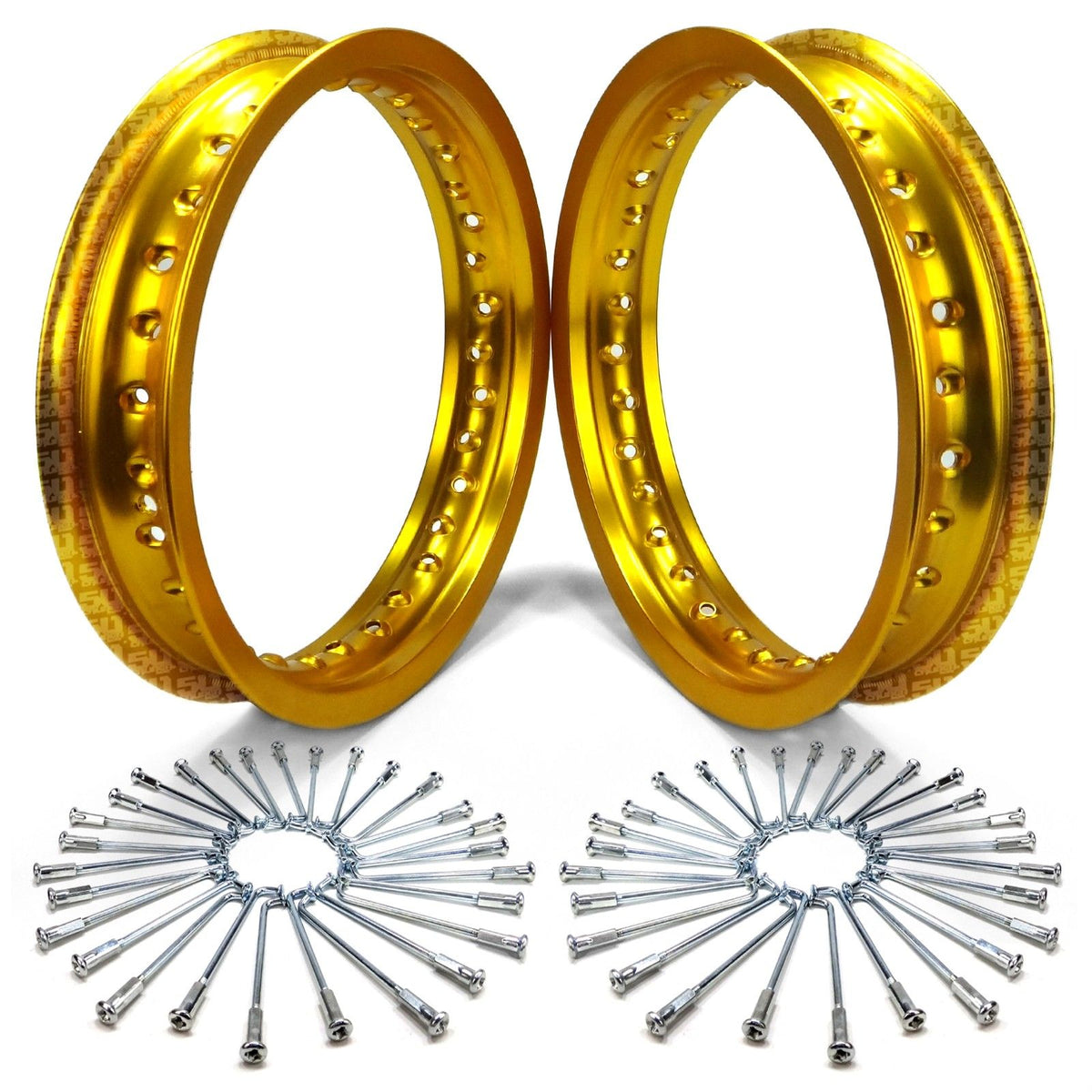 Gold | Set of 2 Pit Bike Rims 10 Inch 28 Hole with Spokes - Gold Anodized