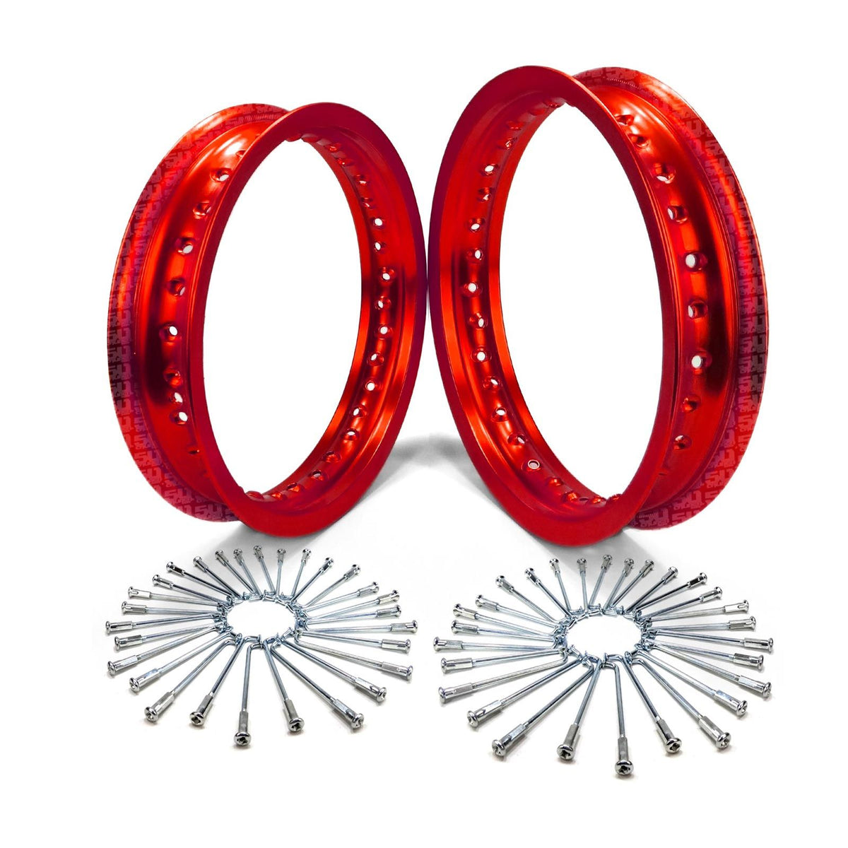 Red | Pit Bike Wheel Build Kit - 10" Rear, 12" Front with Spokes - Red Anodized