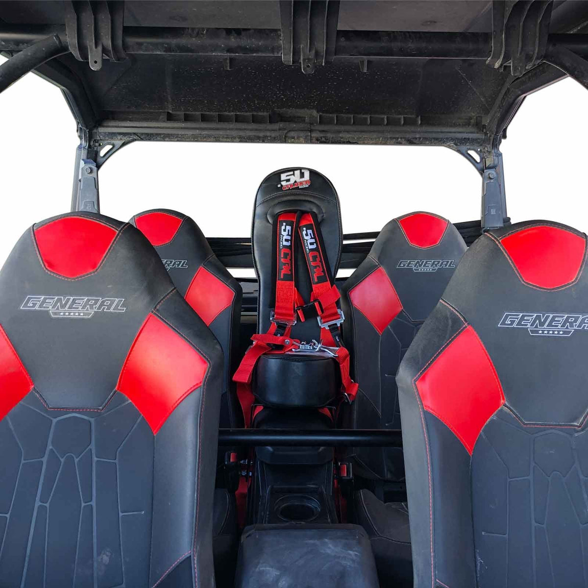 50 Caliber Racing Bump Seat with 2" Safety Harness for Polaris General 4 Seater - Installs middle rear position