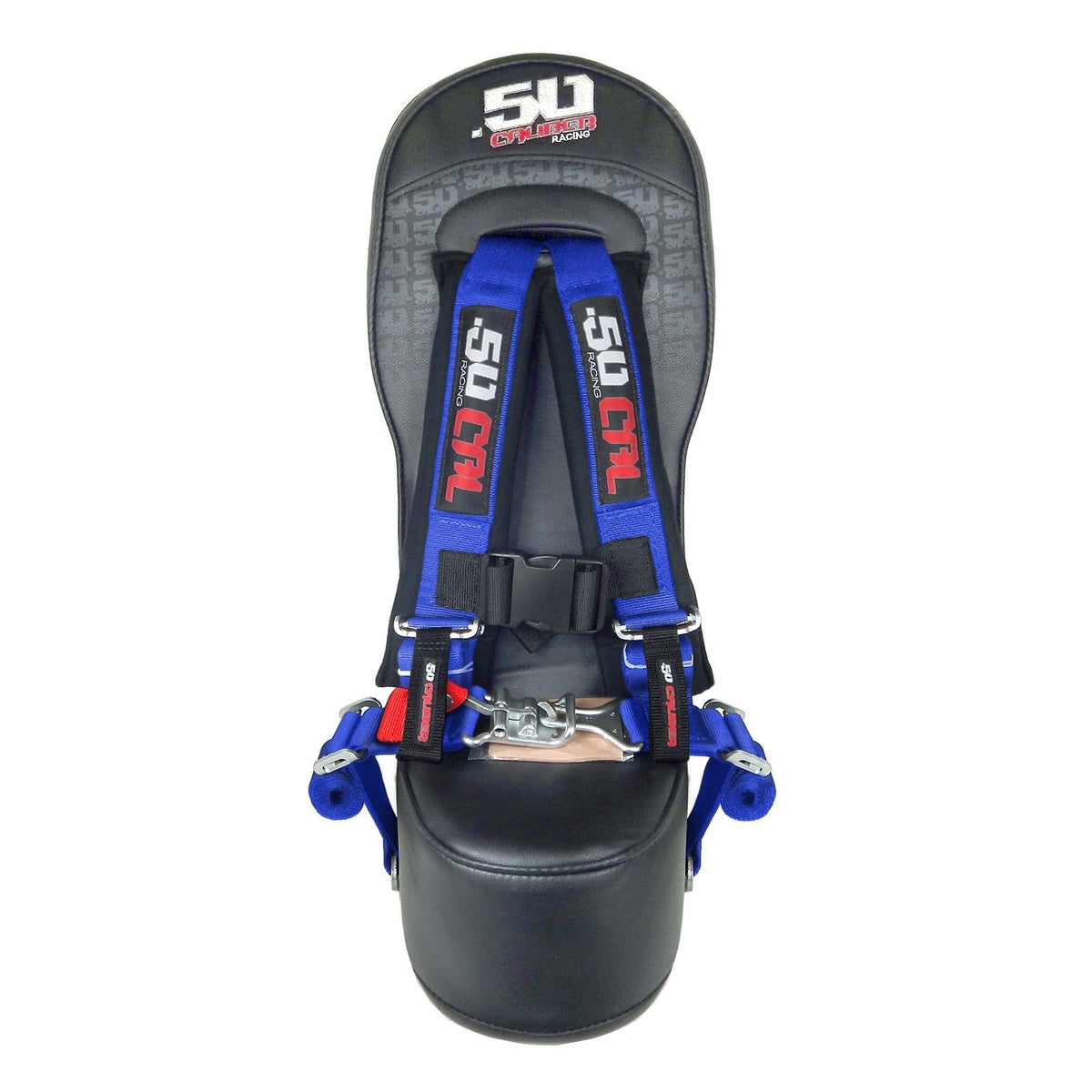 Nitro Blue | 50 Caliber Racing Rear Bump Seat with 2" Safety Harness for Kawasaki Teryx 4 Seater - Blue Harness