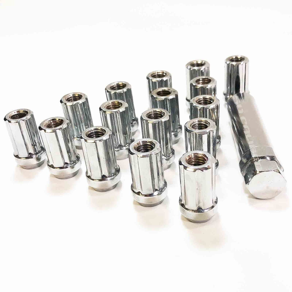 12x1.25 mm Locking Chrome Lug Nuts - Teryx KRX YXZ1000R | Chrome Spline Lug Nuts - 12x1.25mm Thread - Tapered Seat - Includes socket key - 16 Pack