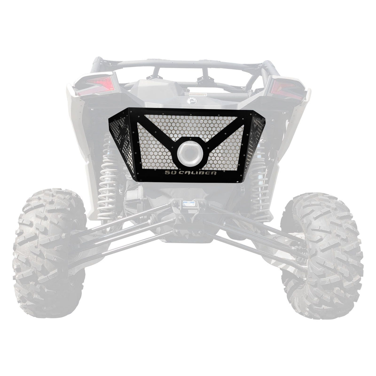 CNC Laser Cut Vented Engine Cover for Can-am X3 | 50 Caliber Racing Custom Engine Cover for Can-am X3 Black / Clear over Raw Powdercoat